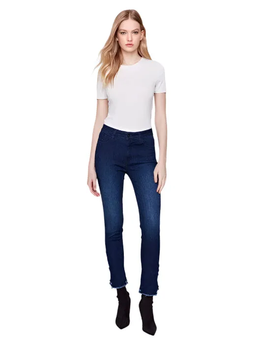 BLUE  SLIM FIT JEANS WITH FRAYED TULIP HEM