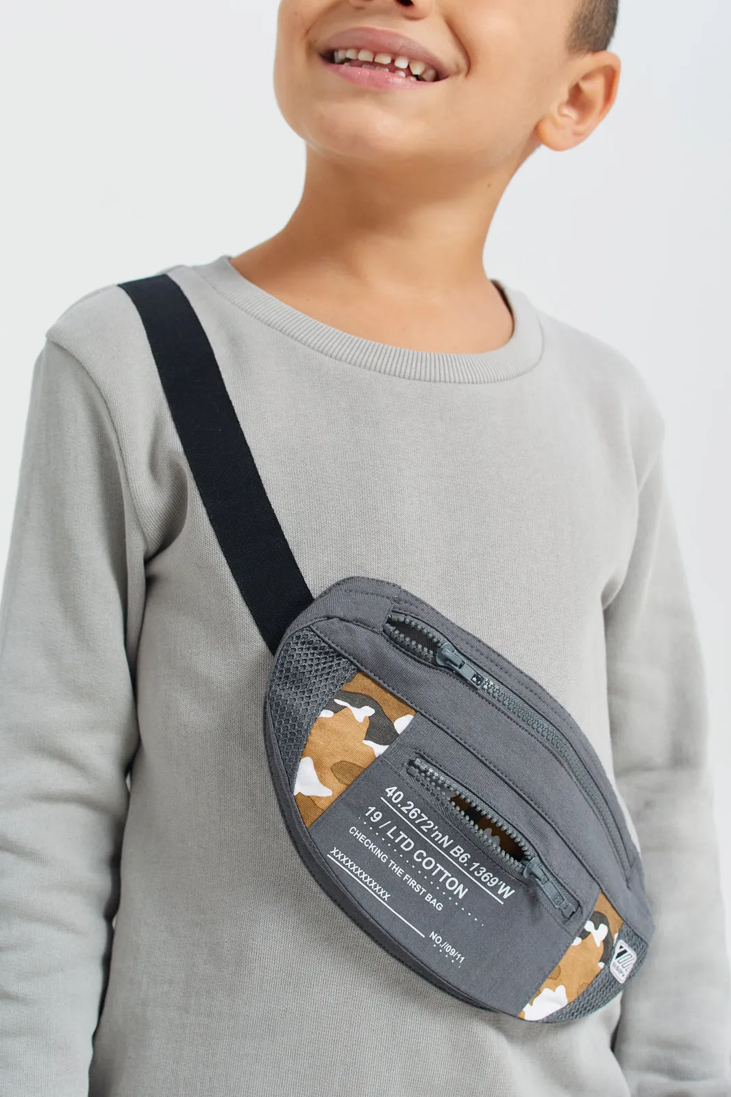 Boys Grey Sweatshirt With Mock Bag