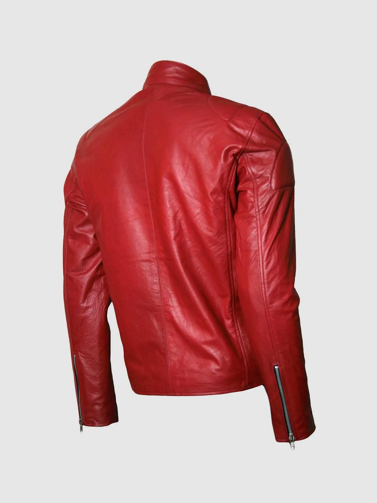 Classic Zipper Style Red Leather Jacket Men