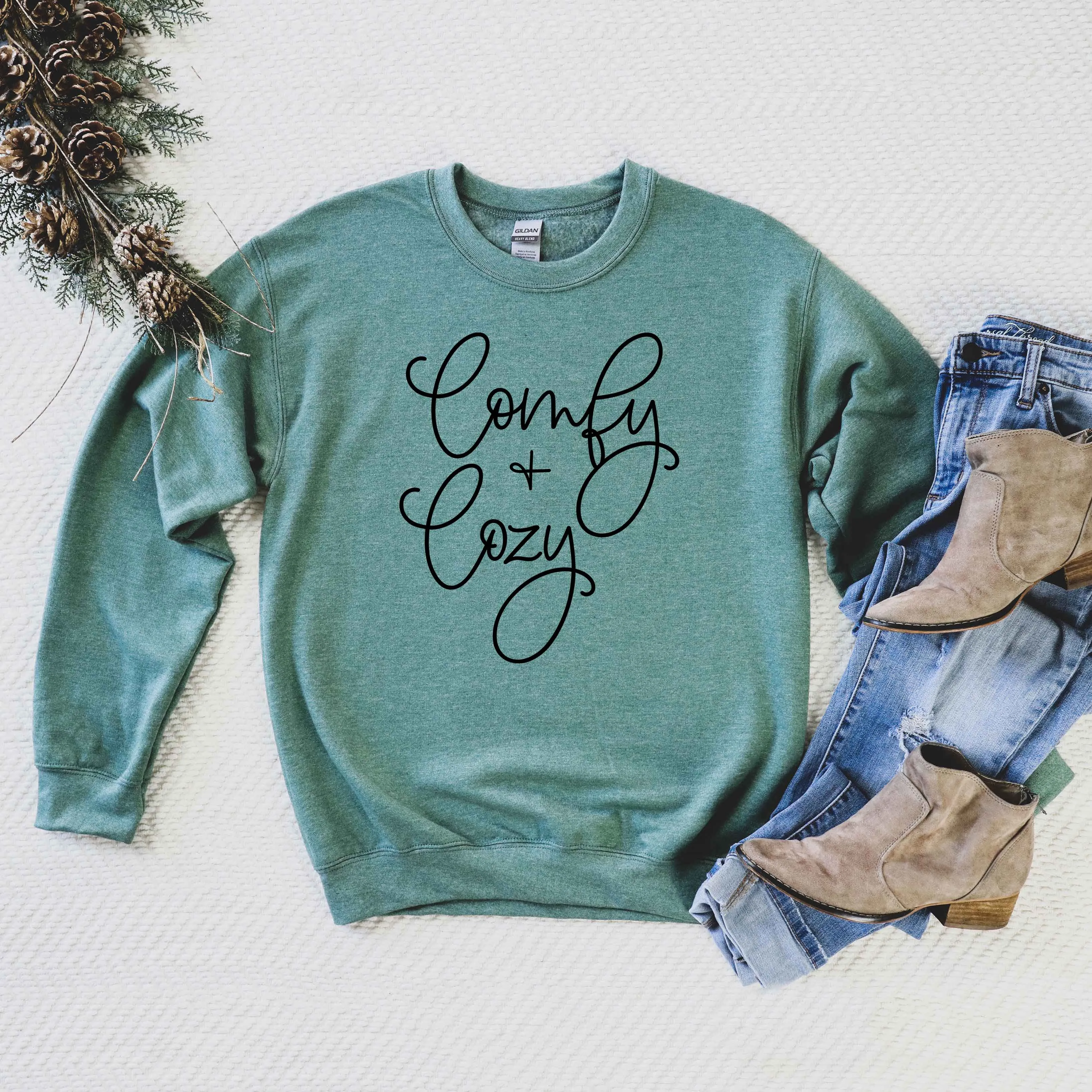 Comfy And Cozy Cursive | Graphic Sweatshirt