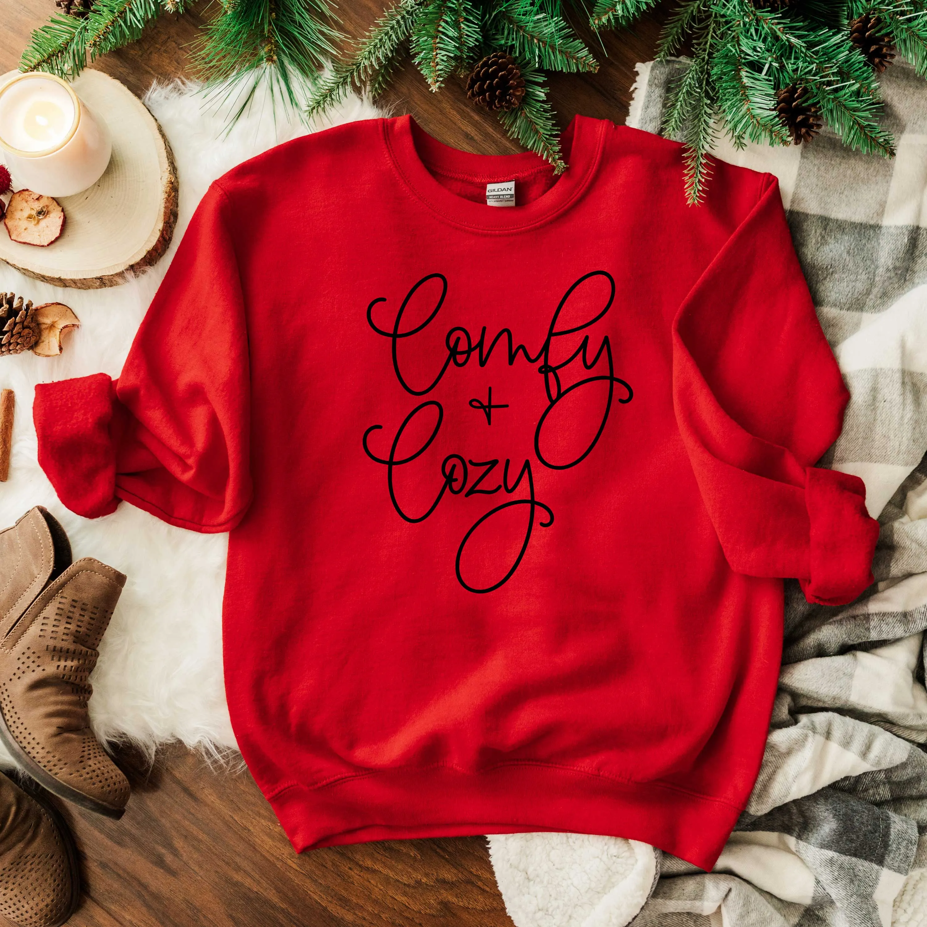 Comfy And Cozy Cursive | Graphic Sweatshirt