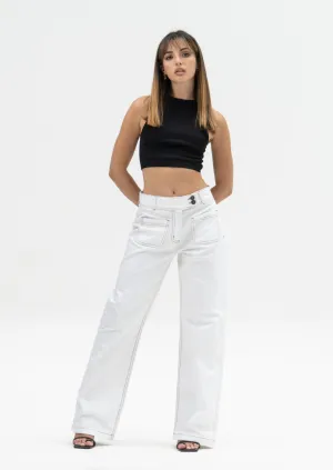 Contrast Stitch White Jeans