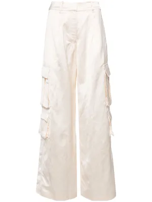 Cream Satin Cargo Trousers