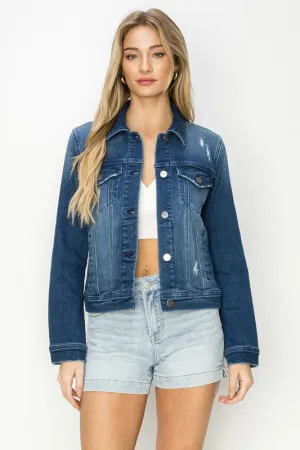 Curvy Girl Vintage Washed Dark Denim Jacket