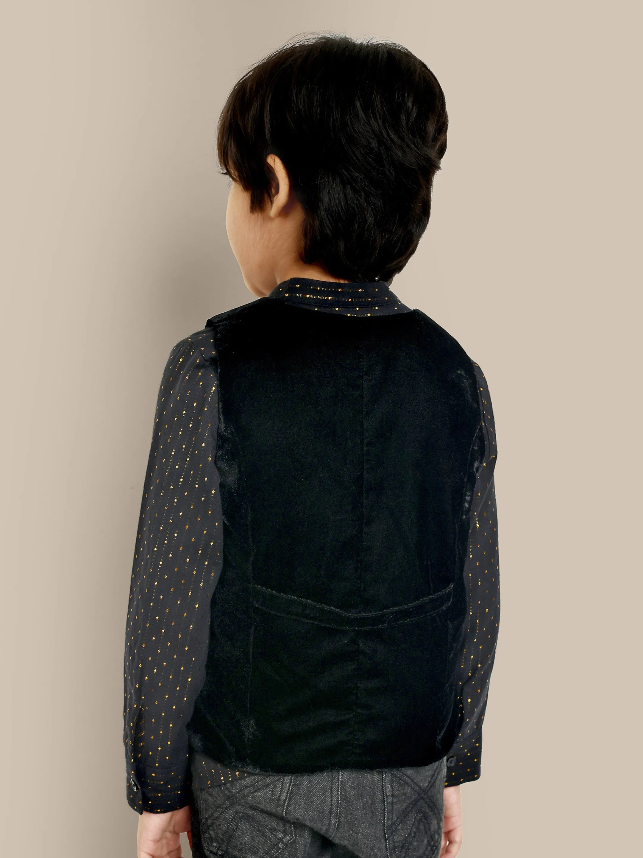 George Stylish Velvet Boys Vest - Black