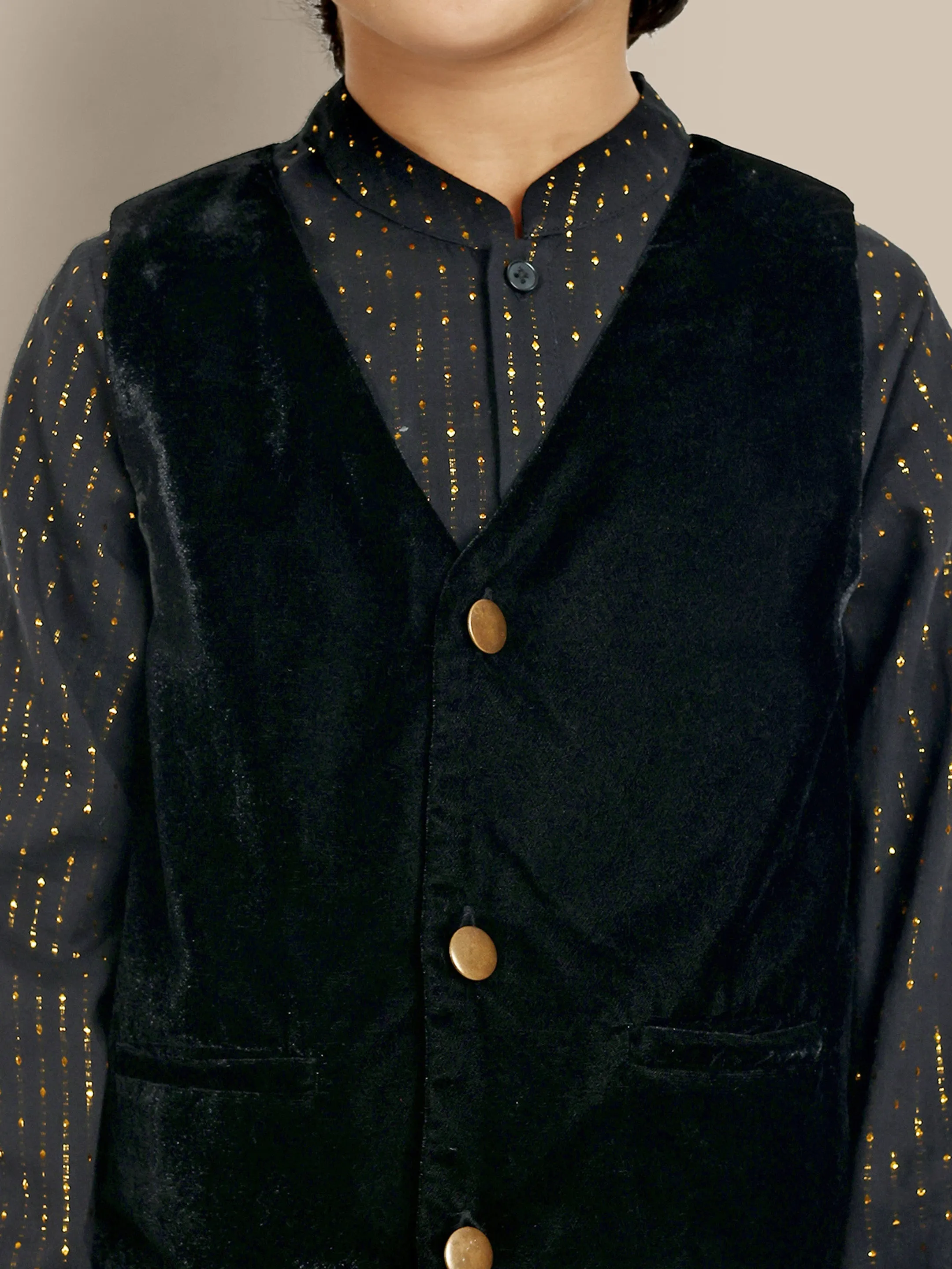 George Stylish Velvet Boys Vest - Black