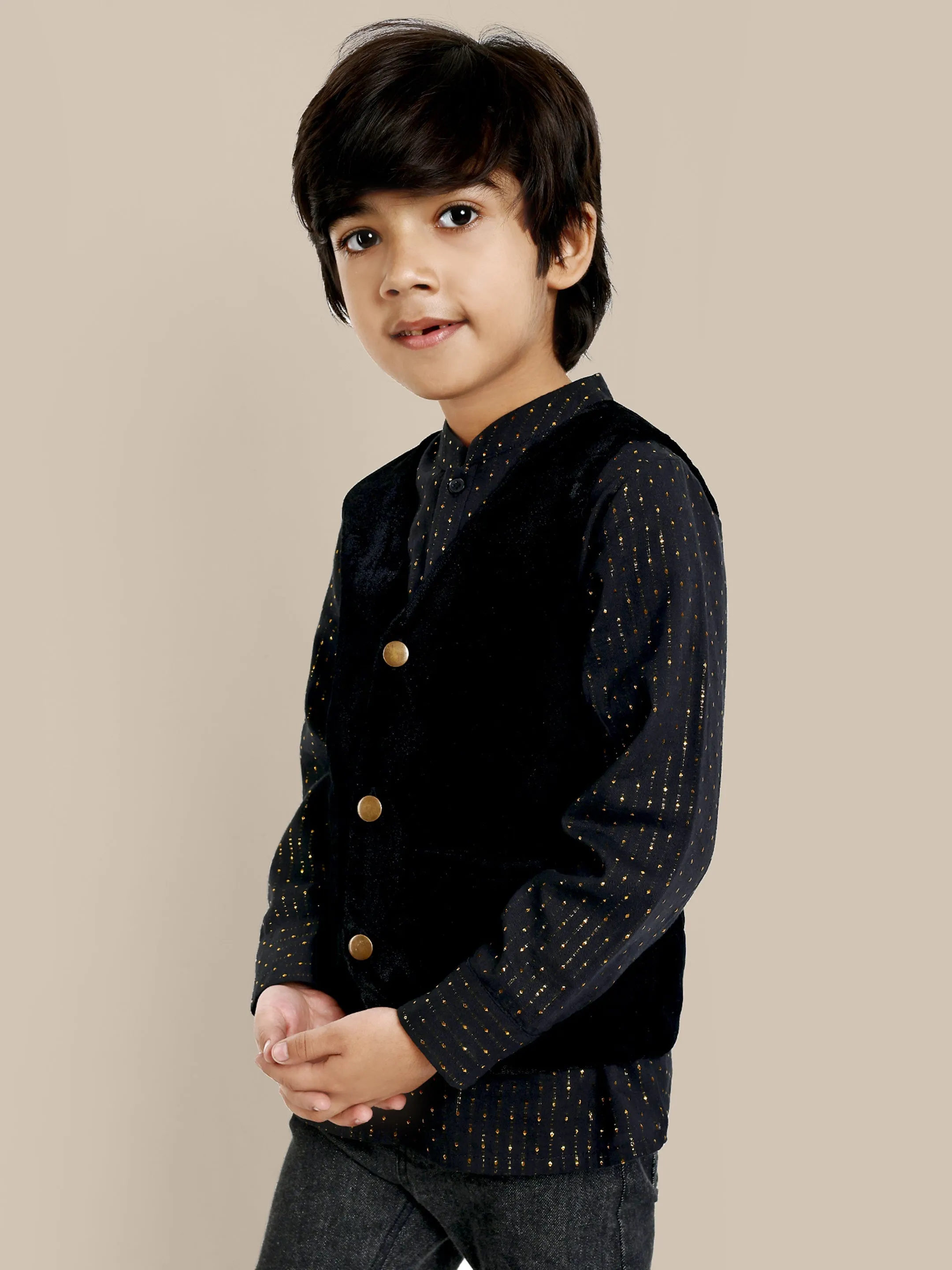 George Stylish Velvet Boys Vest - Black