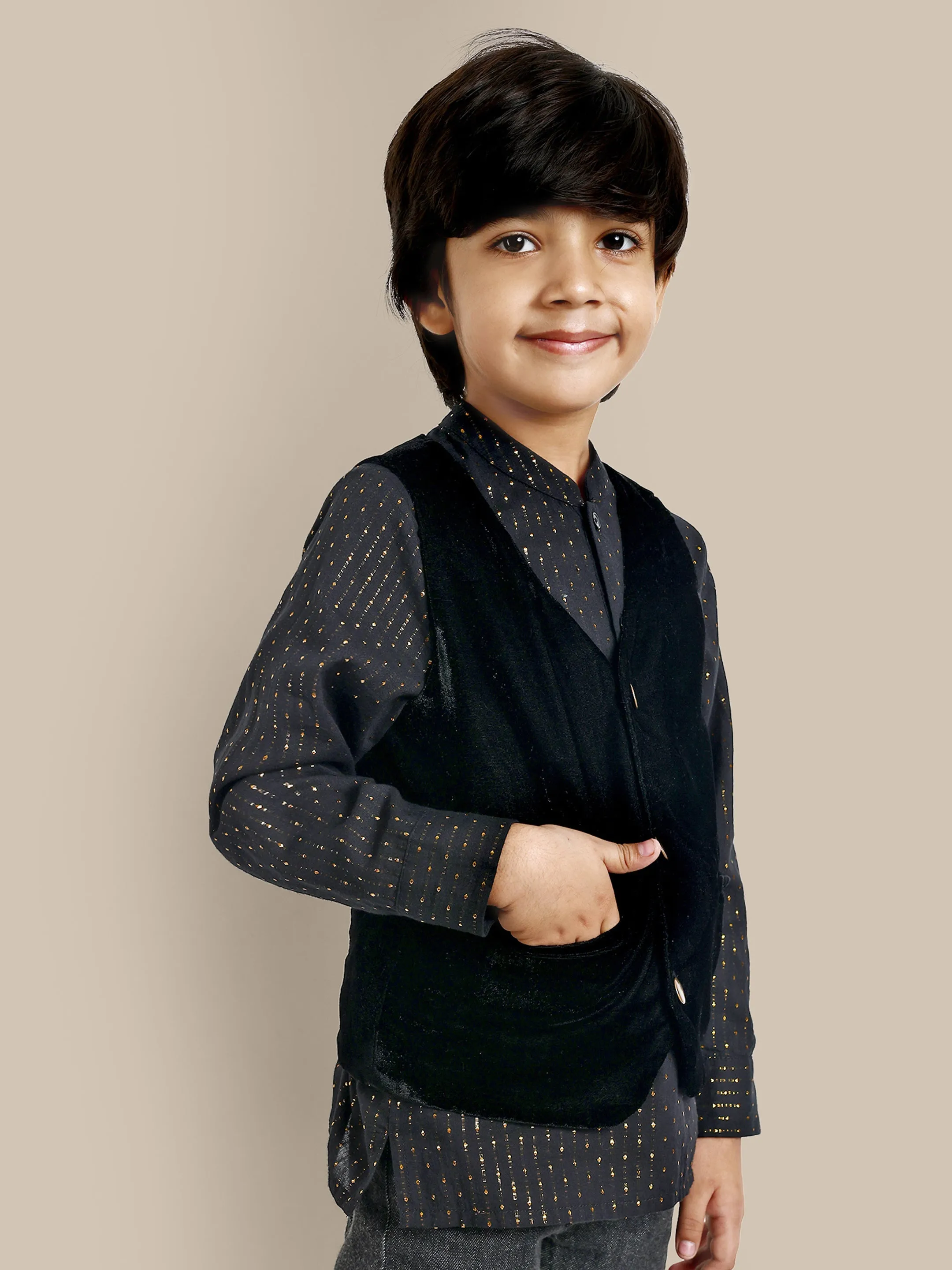 George Stylish Velvet Boys Vest - Black