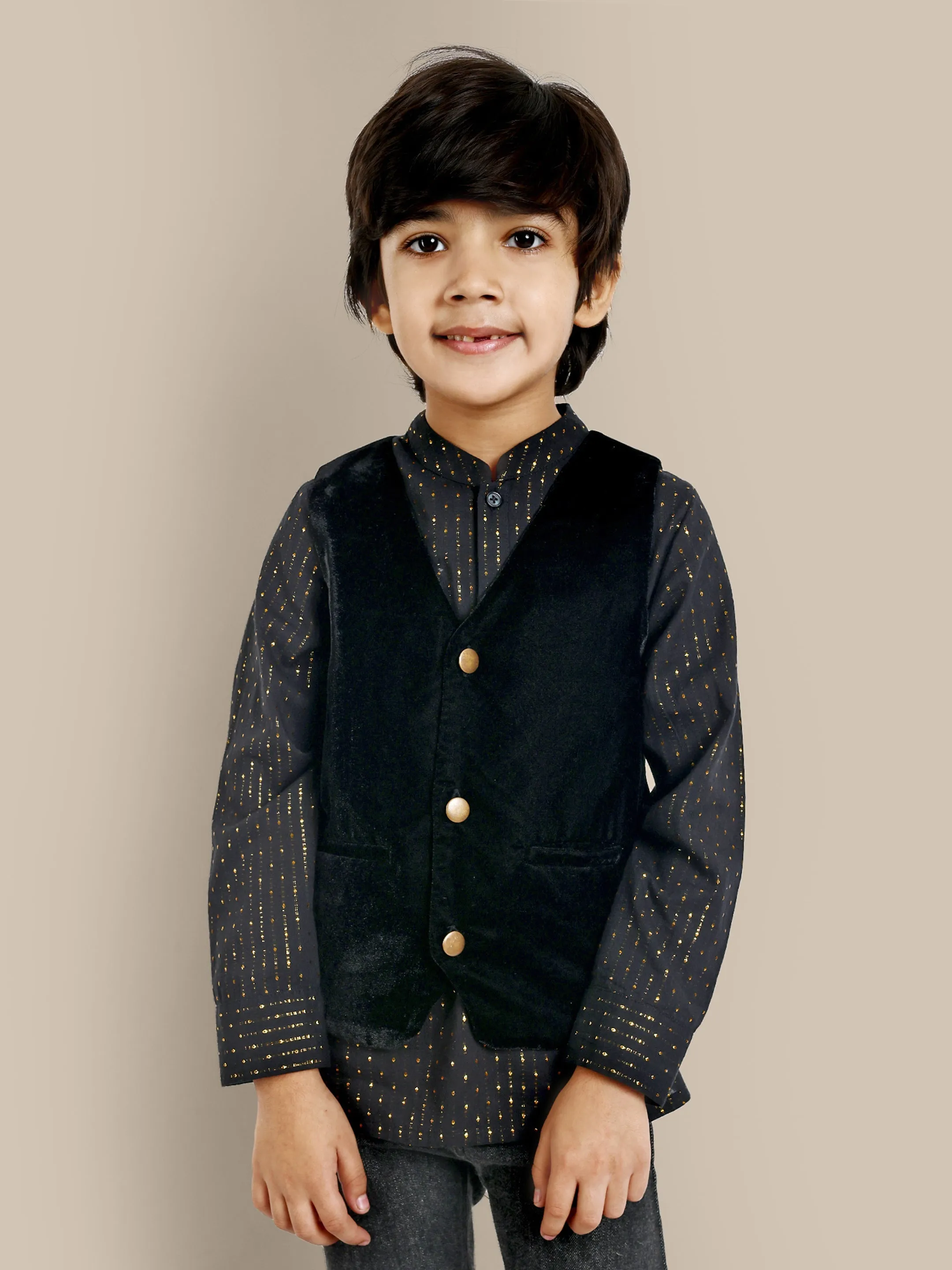 George Stylish Velvet Boys Vest - Black