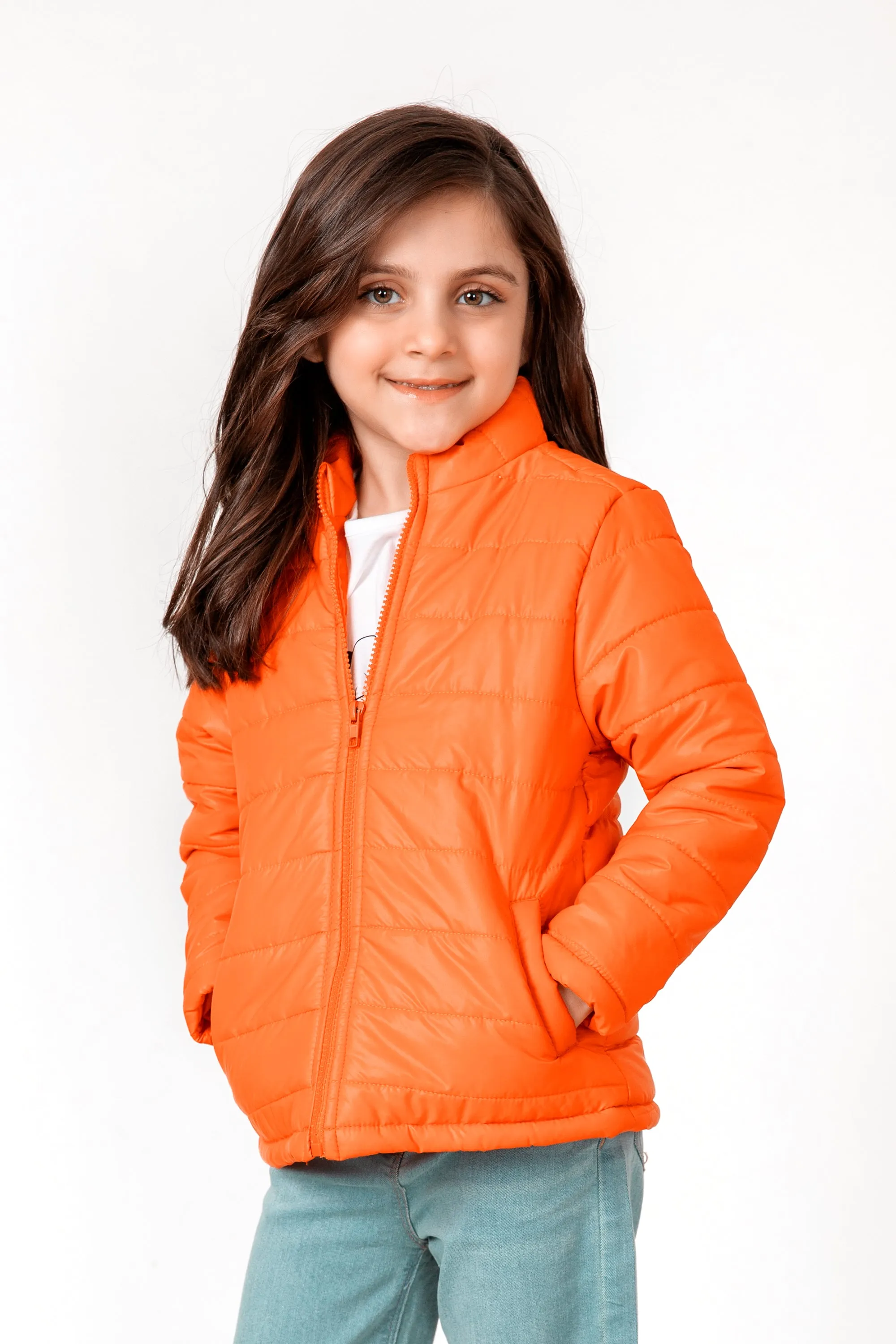 Girls Orange Puffer Jacket