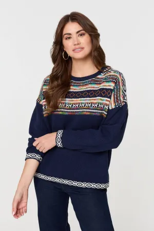 Ikat Print Drop Shoulder Jumper