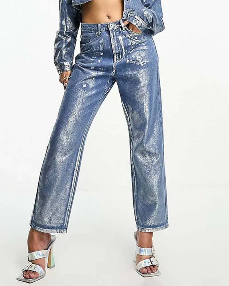 Loose Metal Jeans Women