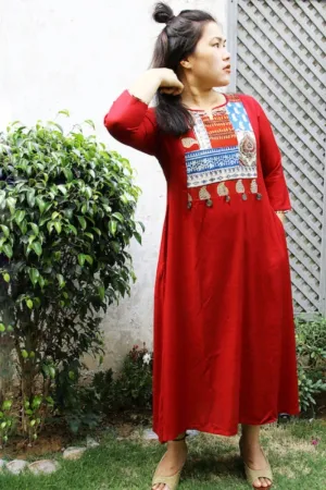 Maroon Laila Patchwork Kurta