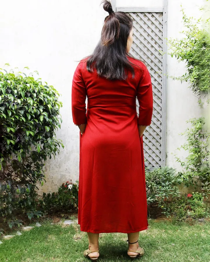 Maroon Laila Patchwork Kurta