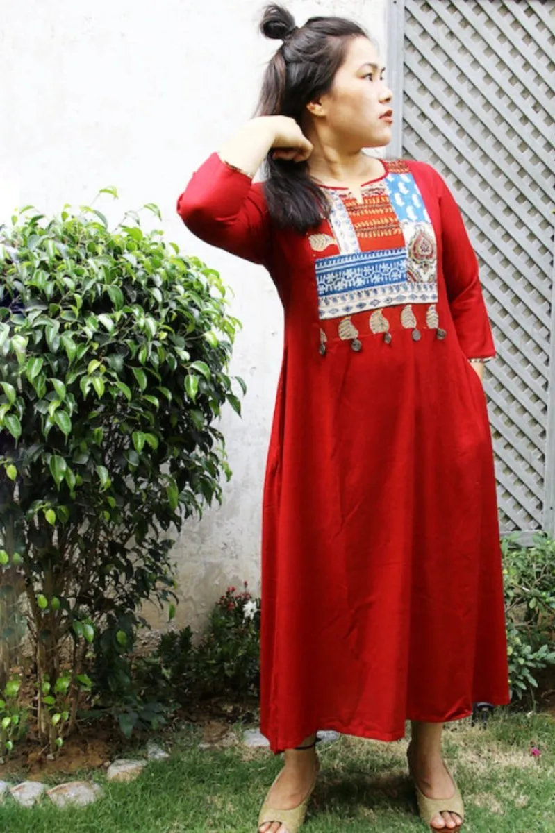 Maroon Laila Patchwork Kurta