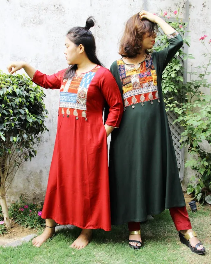 Maroon Laila Patchwork Kurta