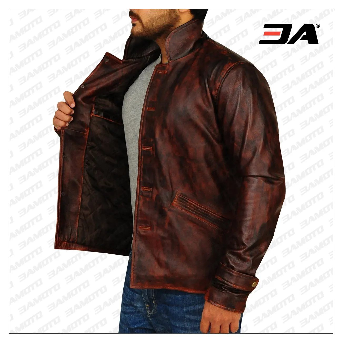 Men Dark Brown Distressed Leather Jacket