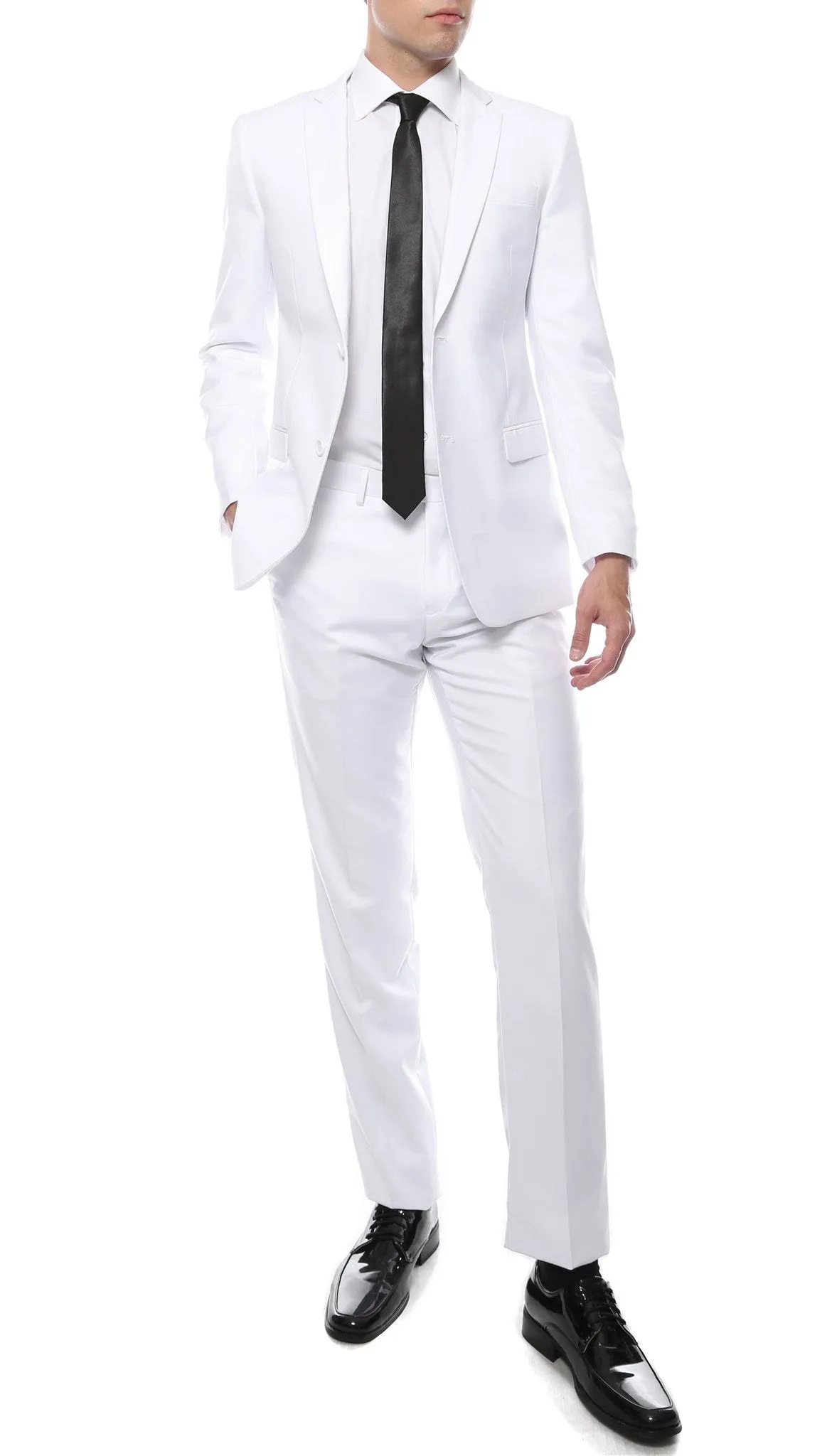 Mens 2 Piece 2 Button Slim Fit White Zonettie Suit