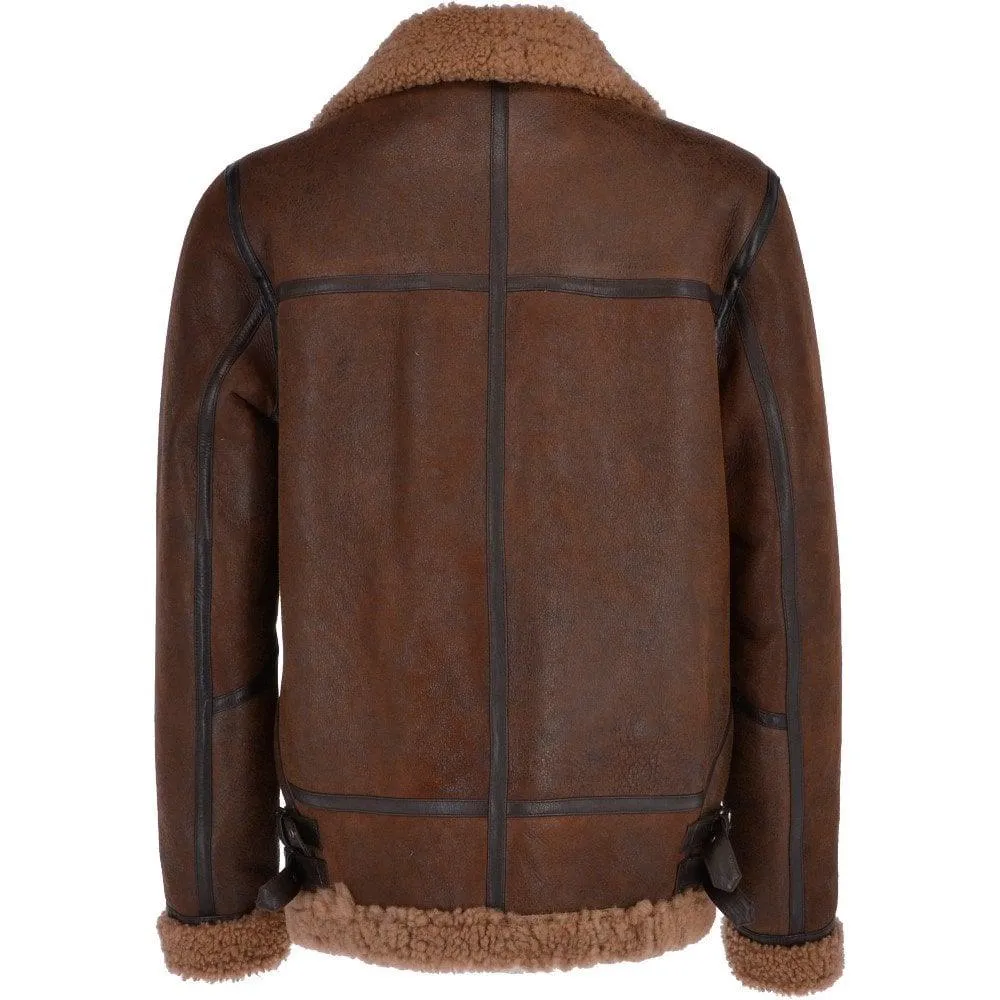 Men's B3 Aviator Brown Sheepskin Shearling Bomber Leather Jacket