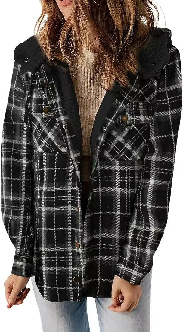 Plaid Hooded Shirt Jacket