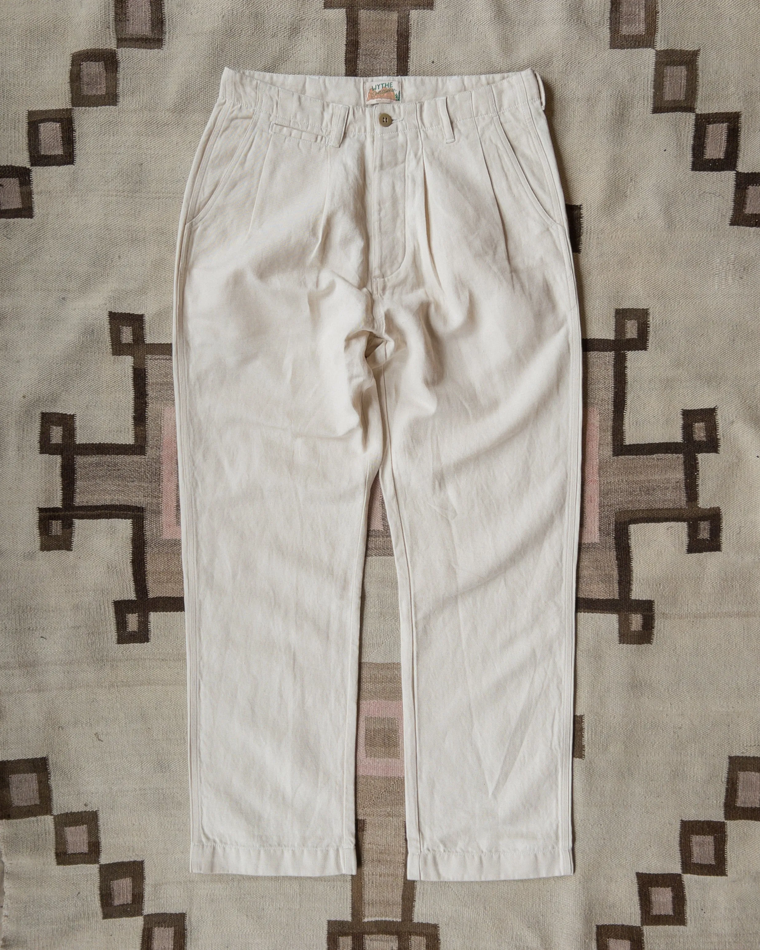 Pleated Cotton Linen Twill Chino - Unbleached