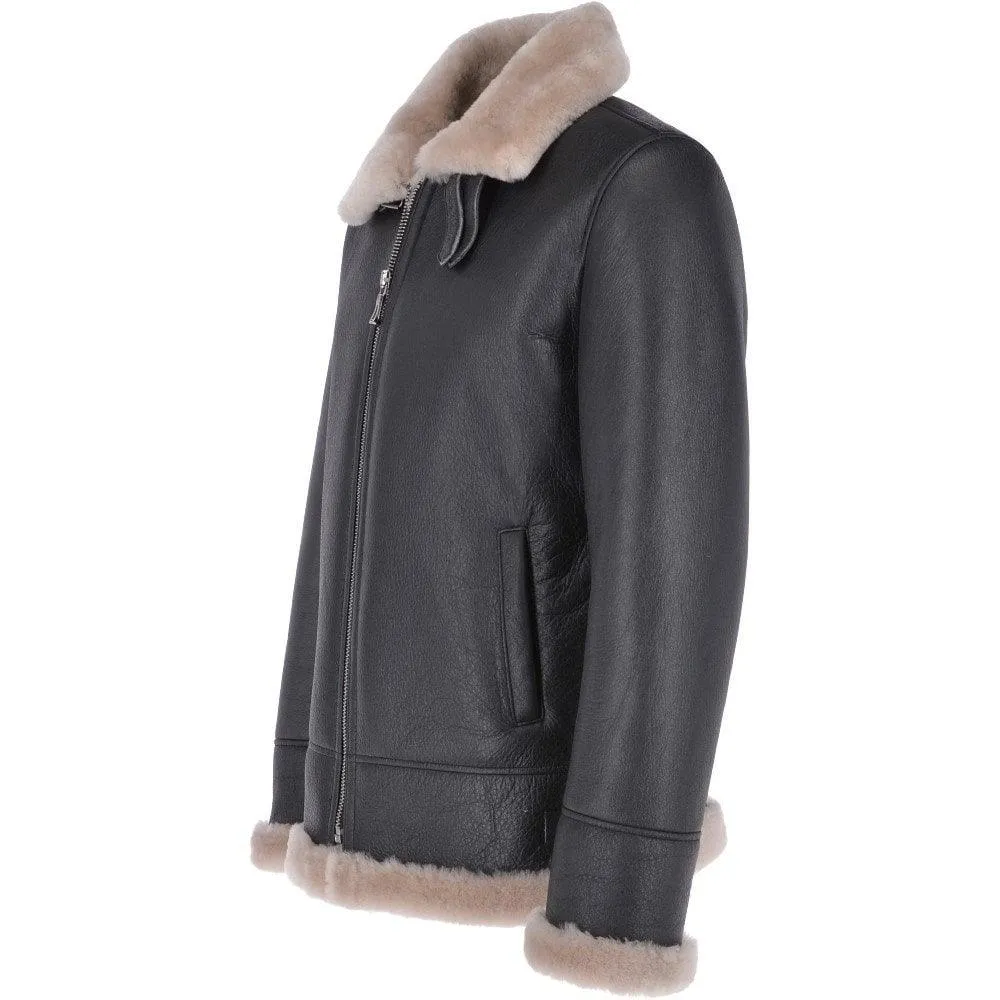 Shearling Black Leather Jacket for Men