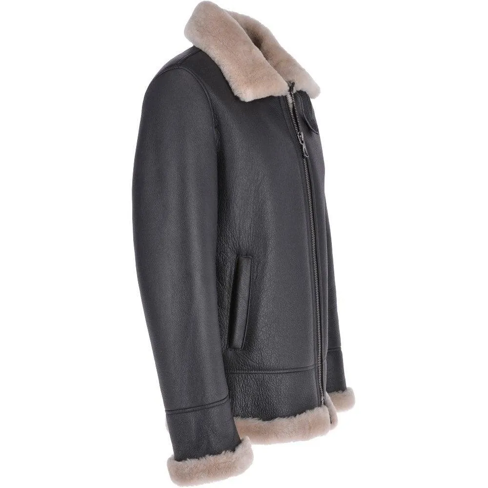 Shearling Black Leather Jacket for Men