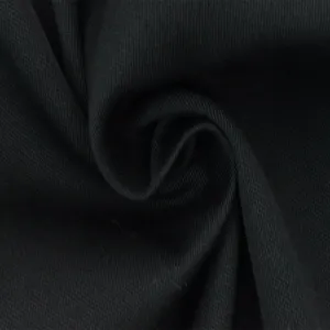 Simple Black Solid Wool Blend Chino Twill Suiting Woven Fabric