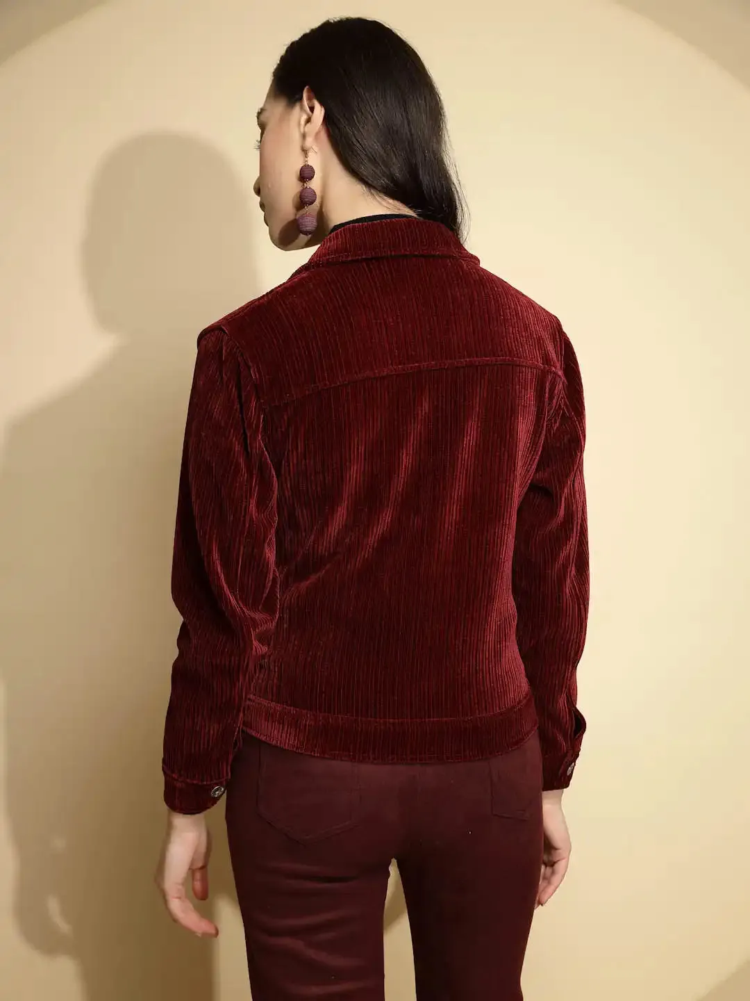 Solid Maroon Full Sleeve Collar Neck Suede Jacket