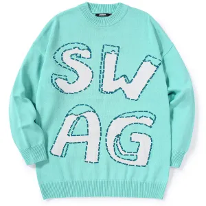 Stylish Cartoon Letter Jacquard Crew Neck Sweater