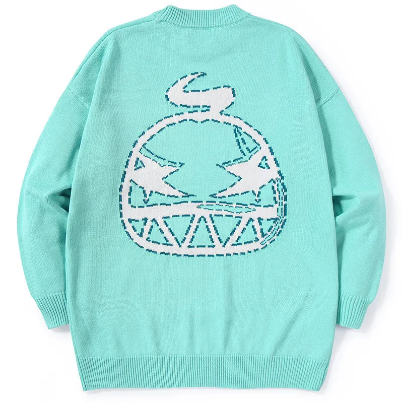 Stylish Cartoon Letter Jacquard Crew Neck Sweater