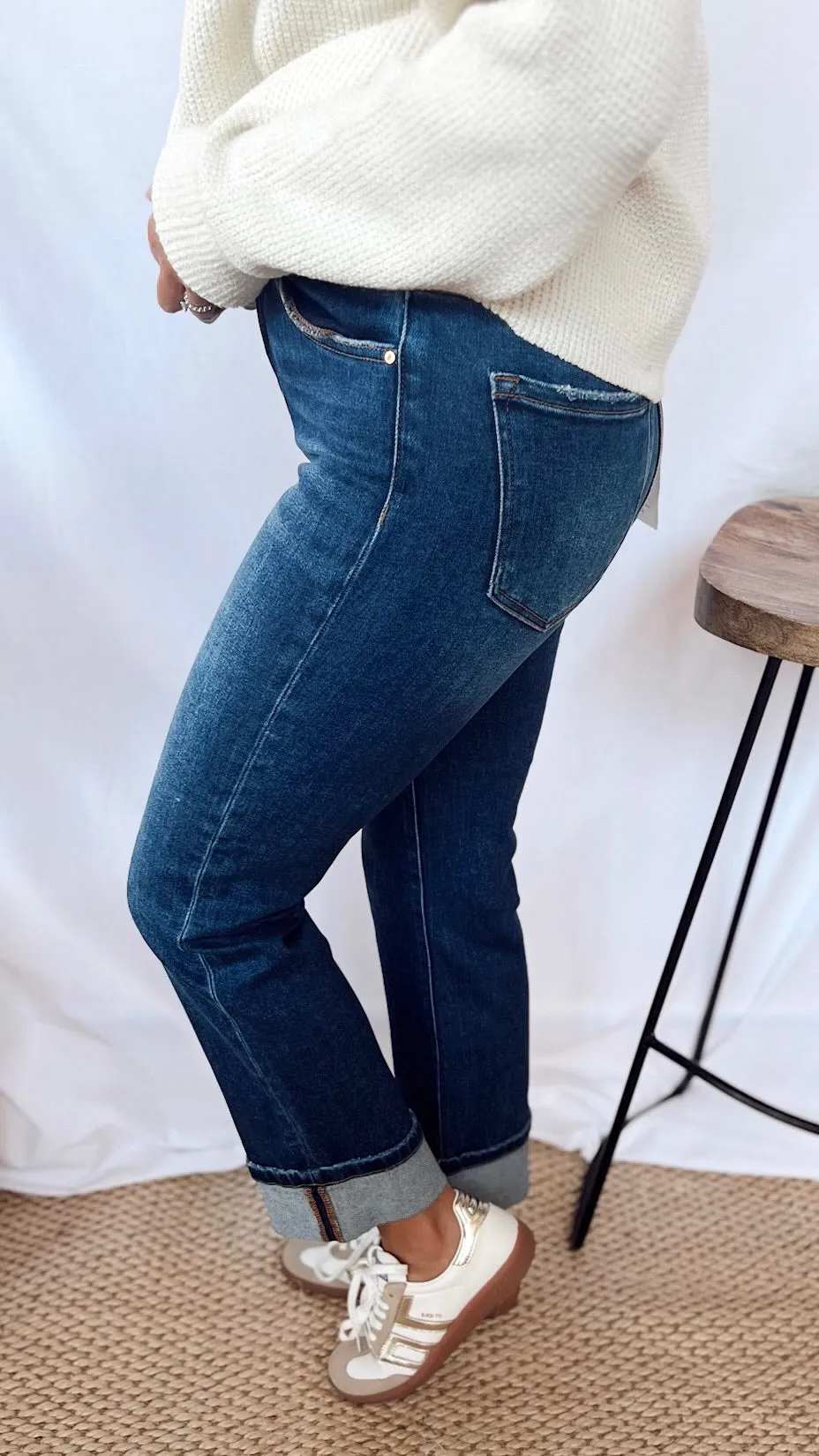 The Risen High Rise Ankle Straight Cuffed Jeans