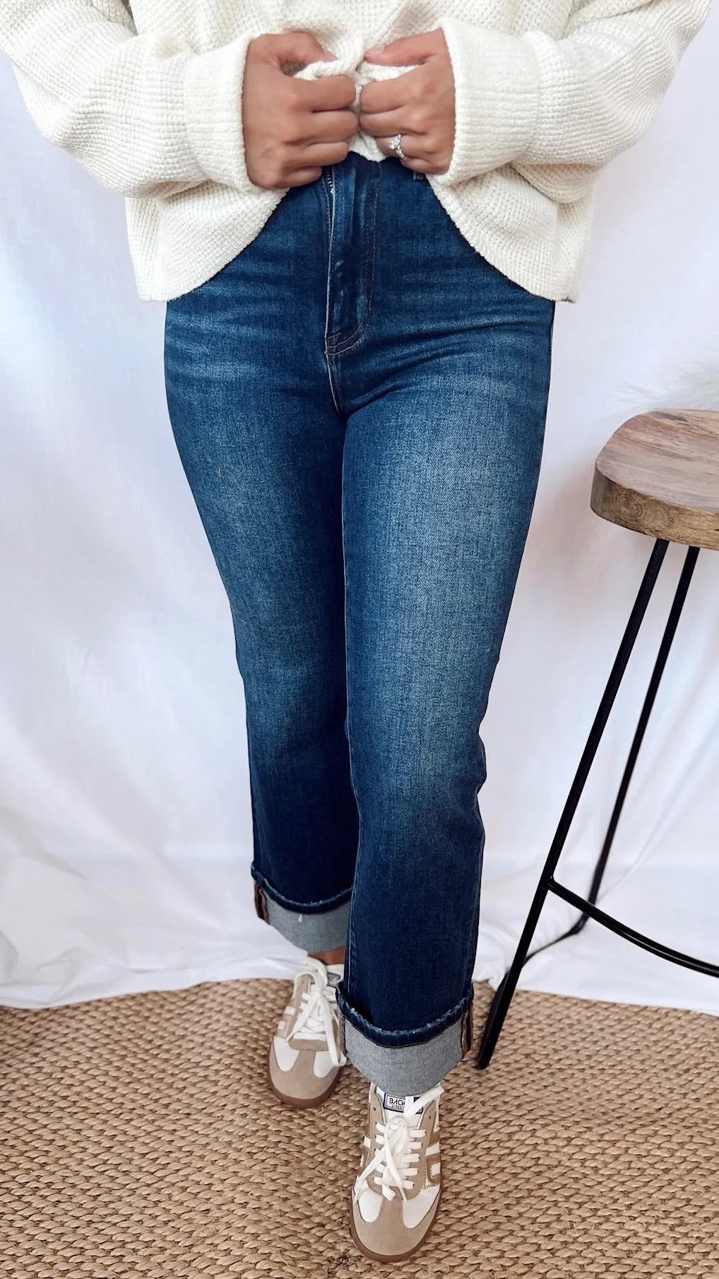 The Risen High Rise Ankle Straight Cuffed Jeans