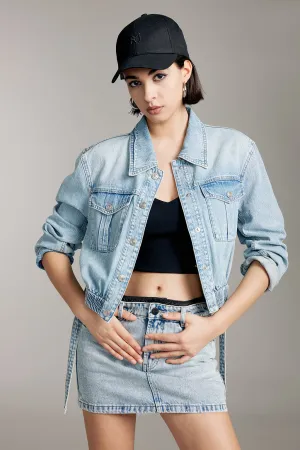 Vintage Cargo Style Denim Shirt With Ribbon