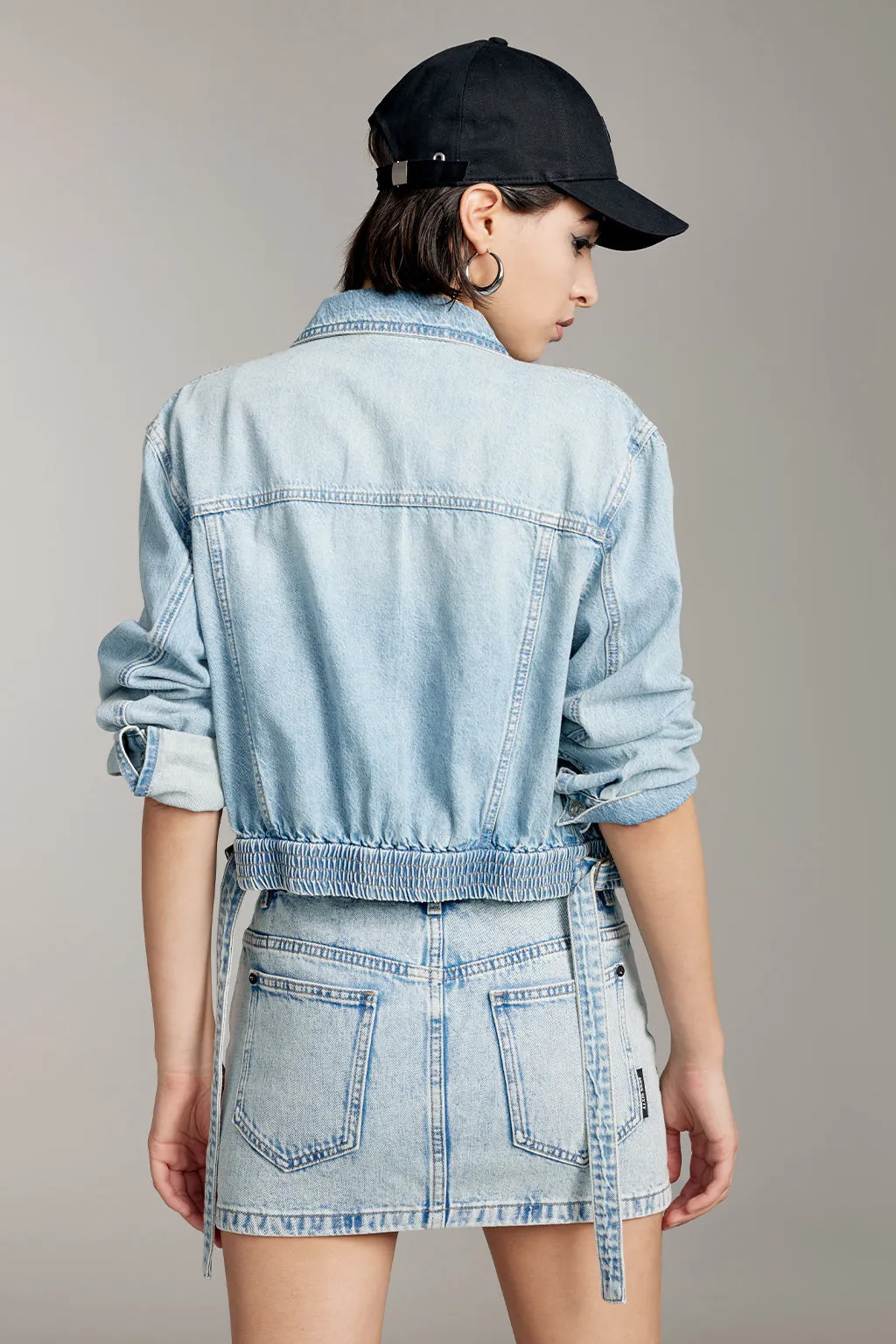 Vintage Cargo Style Denim Shirt With Ribbon