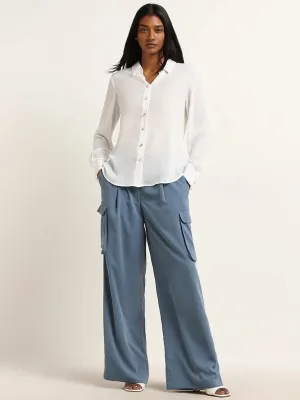 Wardrobe Dusty Blue Cargo-Style High Rise Trousers