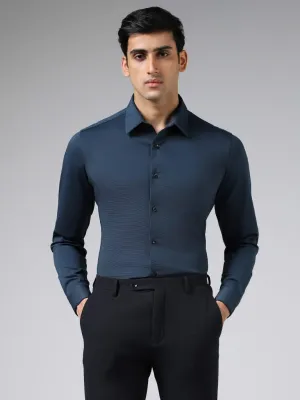 WES Formals Solid Dark Blue Slim-Fit Shirt