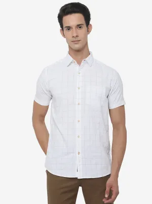 White Checked Slim Fit Semi Casual Shirt | JadeBlue