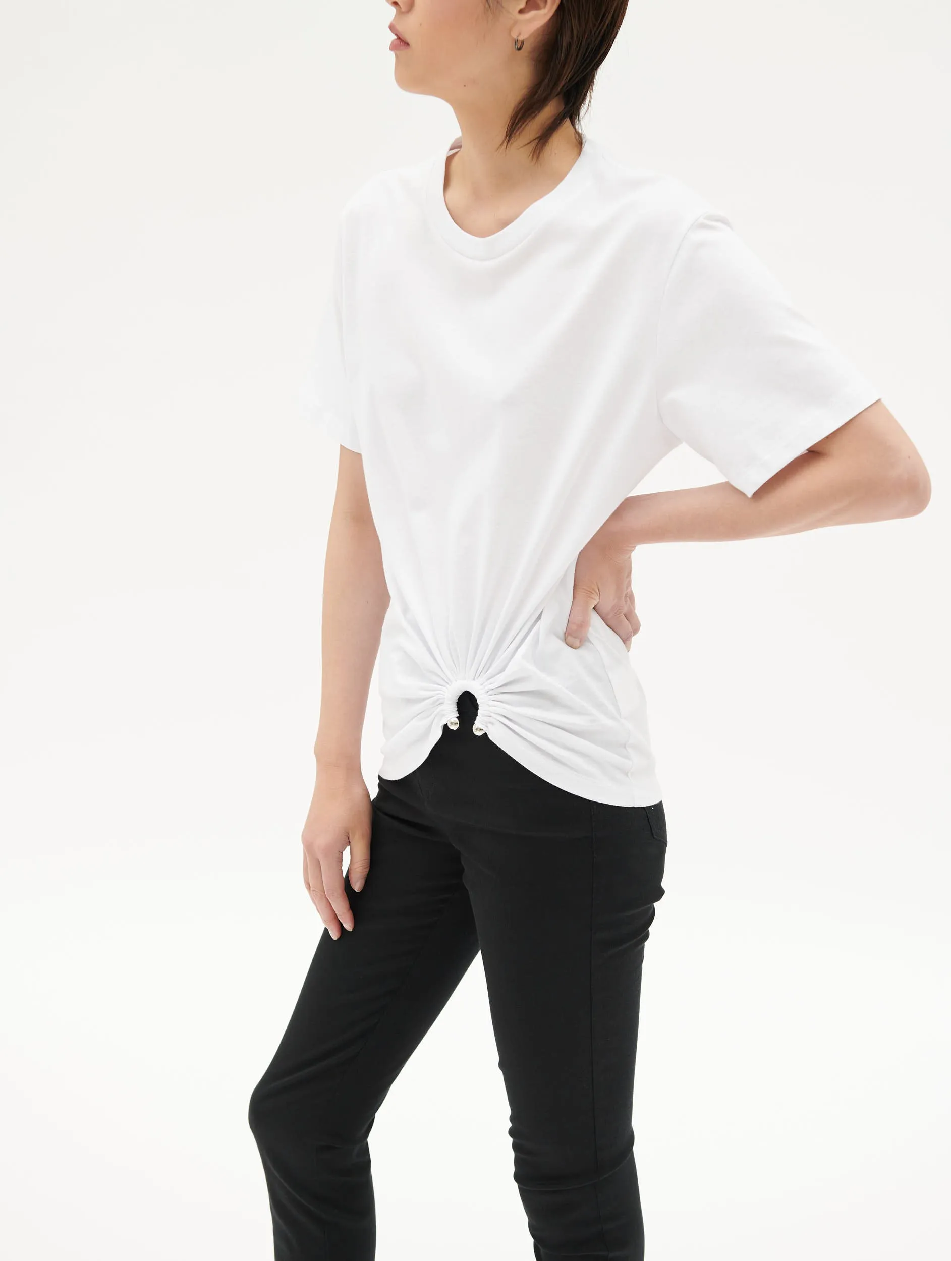 White cotton jersey T-shirt with jewel detail