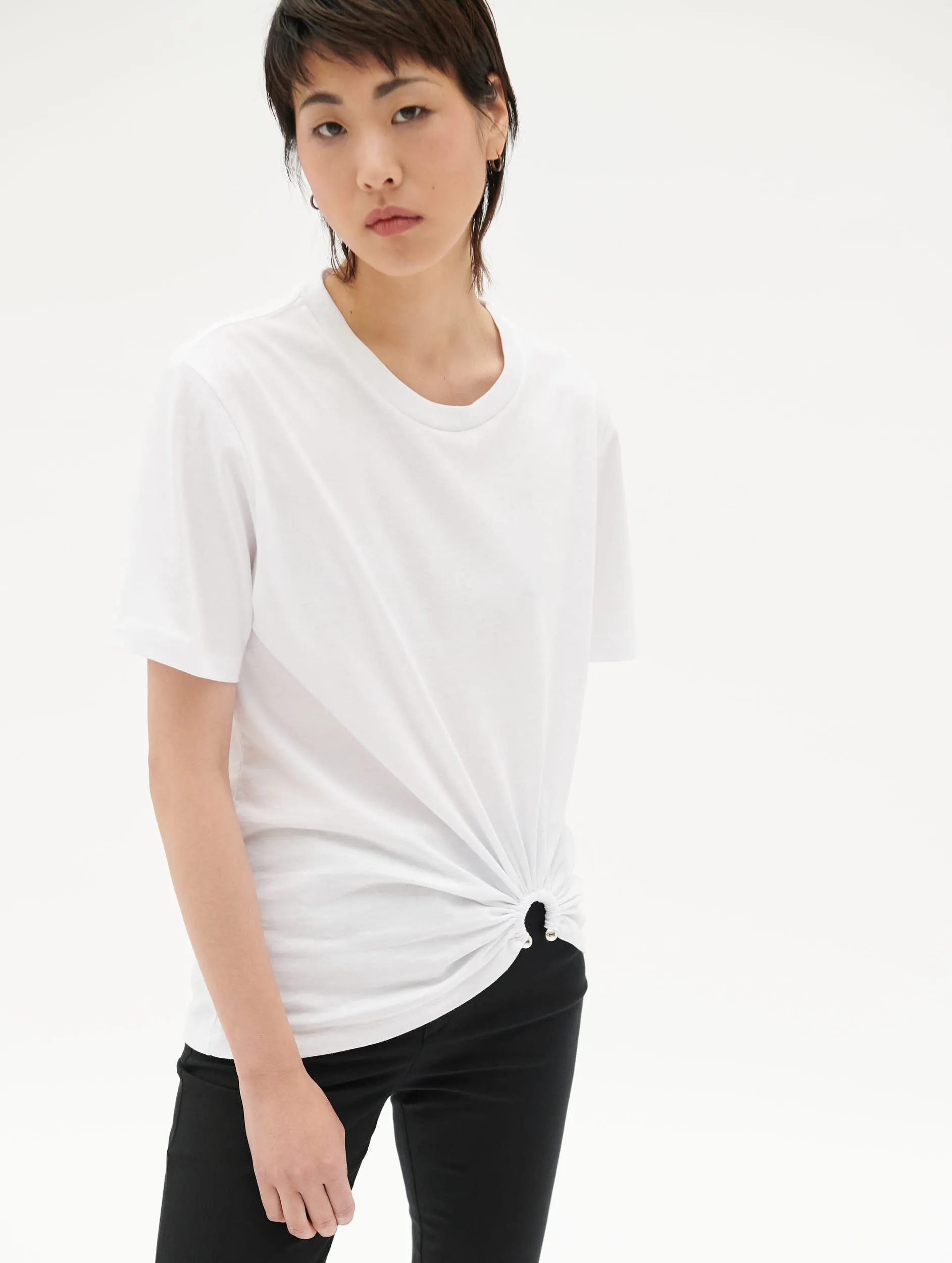 White cotton jersey T-shirt with jewel detail