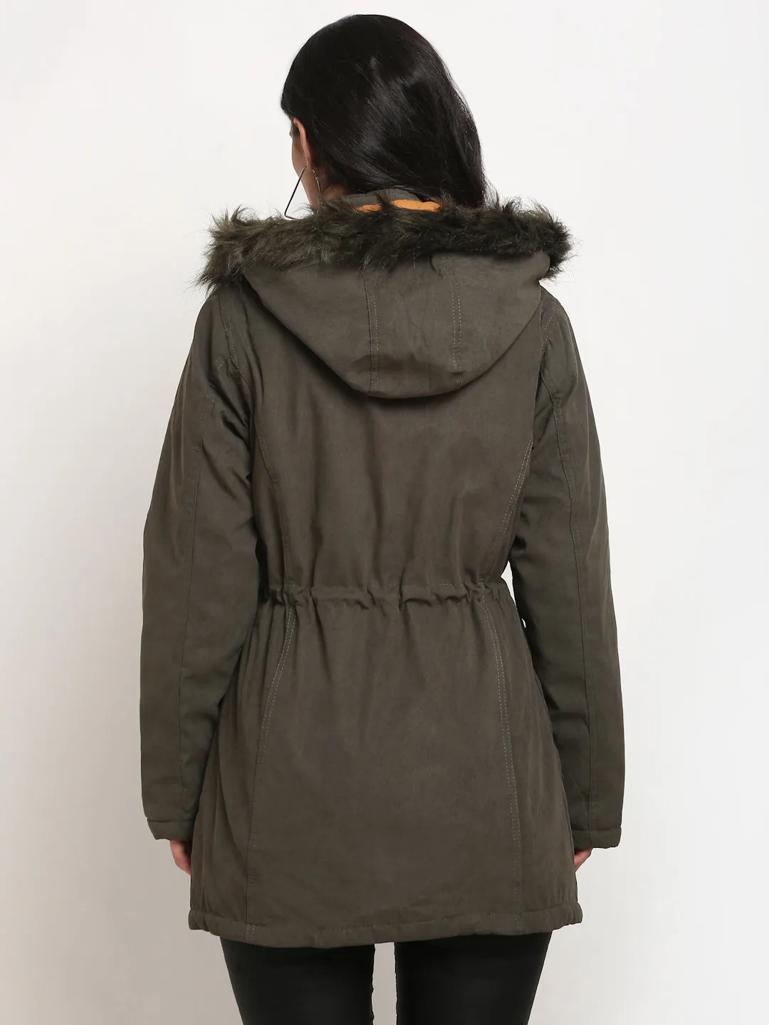 Women Green  Straight Fit Hood Reversible Jacket